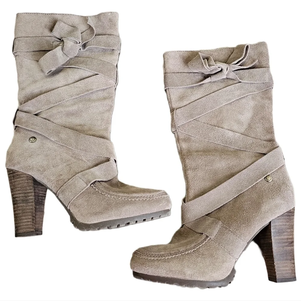 Calvin Klein moto boho suede tan block heel boot shoes size 8 - Picture 2 of 16